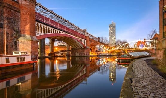 A photo of Manchester canals at twighlight